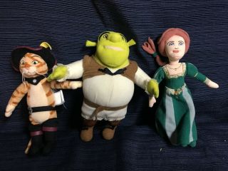 7 " Shrek 2 Dolls Shrek Ogre,  Fiona,  Puss N Boots Stuffed Hasbro Toy