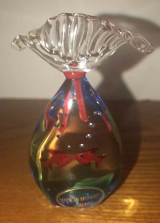 Murano Glass Aquarium Two Red Fish In Bag With Red Ribbon