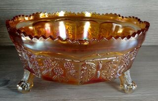 Vtg - Fenton - Marigold - Carnival Glass - Butterfly & Berries - Bowl/candy Dish