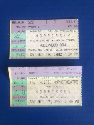 Morrissey Concert Ticket Stubs 1992 Hollywood Bowl Solo Shows