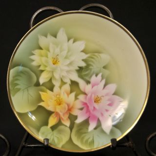 Weimar Germany 7 3/4 " Plate Handpainted Pink Yellow Water Lilies Gold 1905 - 1924