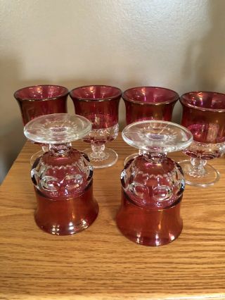 6 Vintage Kings Crown Cranberry Goblets Flash Glass - Tiffin