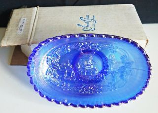 Vintage L.  E.  Smith Carnival Glass Relish Dish,  Cobalt Blue With Windmill (9043)