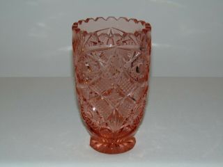 Vintage Antique 1930s Czech Art Deco Pink Cut Crystal Depression Glass Vase