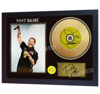 Post Malone B&b Mini Gold Vinyl Cd Record Signed Framed Photo Print