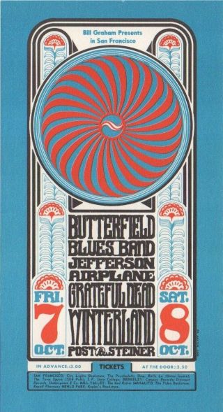 1966 Jefferson Airplane Grateful Dead Fillmore Postcard Bg30