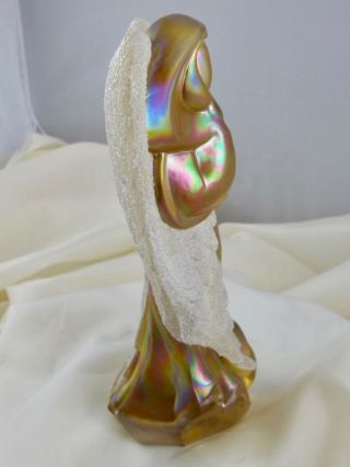 Autumn gold coralene Fenton Iridescent Carnival Glass Angel With Frosted Wing 7 