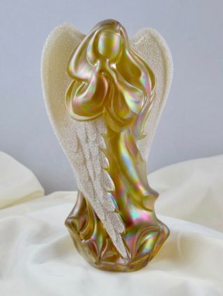 Autumn gold coralene Fenton Iridescent Carnival Glass Angel With Frosted Wing 7 