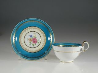 Aynsley Turquoise with Pink Rose Tea Cup and Saucer,  England c.  1936 2