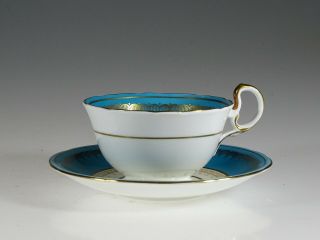 Aynsley Turquoise with Pink Rose Tea Cup and Saucer,  England c.  1936 4