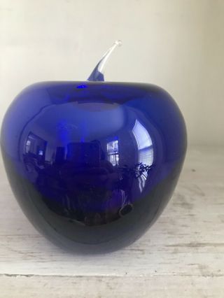 Vintage Blenko Hand Blown Art Glass Apple Cobalt Blue