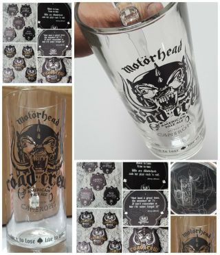 Motorhead Official Road Crew Beer Pint Glass With Handle & Full Set Coasters
