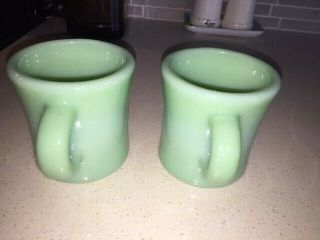 2 Vintage Jadeite Green Fire King Double Walled Coffee Mugs Cups