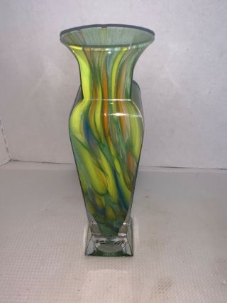 Vintage Multi - Colored Murano Glass Vase Italy 8 1/4”