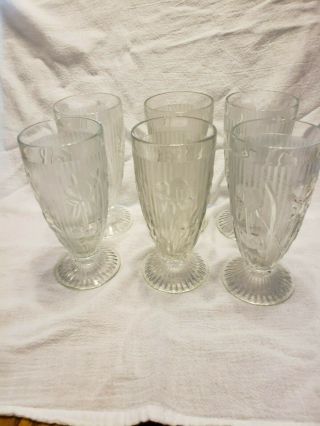 Vintage Jeannette Glass Iris & Herringbone Footed Tumblers Set Of 6