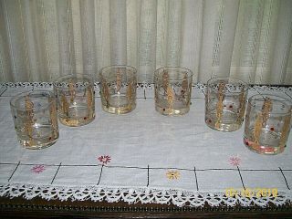 Set Of 6 Culver (?) Carnival/mardi Gras Short Highball/cocktail Glasses