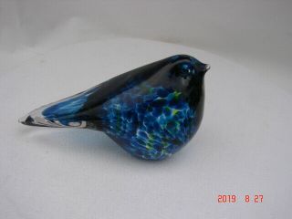 Rare Mcm Vintage Hand Blown Solid Art Glass Blue Bird Figure Paperweight