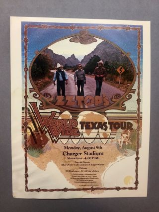 Zz Top Worldwide Texas Tour Flyer 8/9/1976 Charger Stadium Showbill