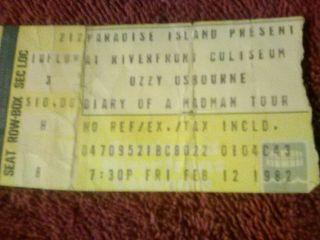 Ozzy Osbourne Ticket 2 - 12 - 82 W Randy Rhoads Cincinnati Ohio Riverfront Coliseum