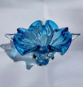 Signed/marked Vintage Chalet Art Glass Dish Bowl - Blue And Clear.