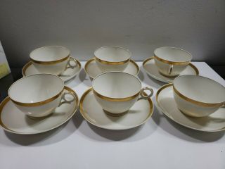 Set Of 6 H &c Gold Rimmed Limoges Tea Cups And Saucers