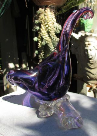Stunning Vintage Murano Art Glass Bird Figure Purple