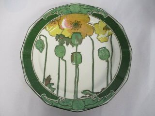 Antq Royal Doulton 597783 Art Nouveau Poppies B Multi Sided Yellow Plate 9 5/8 "