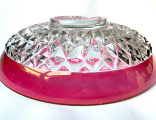 Vintage Indiana Glass Diamond Point Red Flash Cranberry Console Bowl 3
