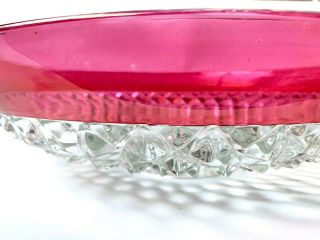 Vintage Indiana Glass Diamond Point Red Flash Cranberry Console Bowl 4