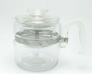 Vintage Pyrex Flameglow 7754 - B 2 - 4 Cup Glass Stove Top Percolator Coffee Pot