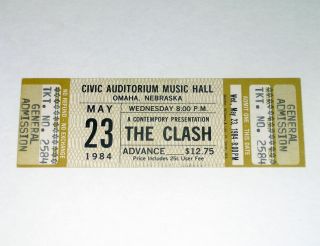 The Clash Concert Ticket May 23 1984 Omaha Nebraska Joe Strummer