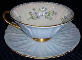 Vintage Shelley Cornflower Blue Oleander Shaped Cup & Saucer Set 13596