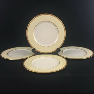 Set Of 4 Vtg Dinner Plates 10 1/2 " Lenox Springfield Cream Gold Encrusted Usa