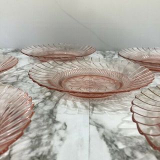 Set of 6 Pink Jeannette Depression Glass Floral Plates 9  Diameter 2