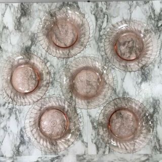 Set of 6 Pink Jeannette Depression Glass Floral Plates 9  Diameter 5