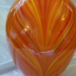 Vintage Large Orange Red And Yellow Swirl Art Glass Vase
