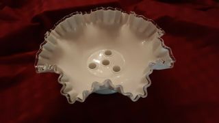 Vintage Fenton Milk Glass 3 - Horn Epergne Vase/Flower Bowl w/Clear Fluted Edges 4