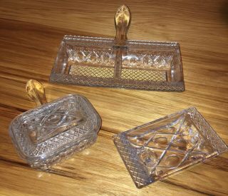 Vintage Imperial Cape Cod Glass Cigarette Items: Ashtray,  Server,  And Box
