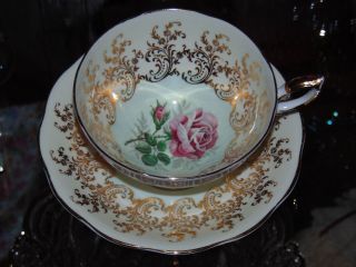 Vintage Royal Standard Bone China Tea Cup & Saucer Set Pink Cabbage Rose Gold