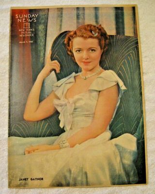 Vtg Janet Gaynor Cover Photo 1937 Ny Sunday News Supplement 20s 30s Movie Star