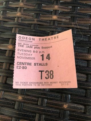 The Jam Concert Tour Ticket,  Odeon Theatre Birmingham 14th Nov 1978