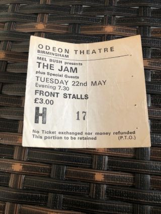 The Jam Concert Tour Ticket,  Odeon Theatre Birmingham 22nd May 1979