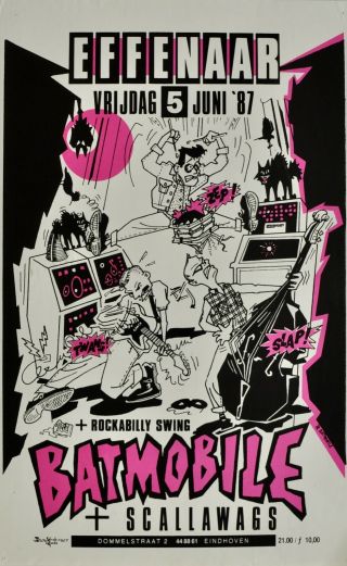 Batmobile,  Rockabilly Swing & The Scallawags Concert Poster 1987 Netherlands