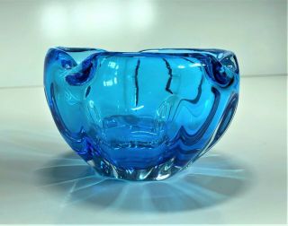 Vintage Art Glass Splash Bowl | Murano Art Glass Blue Ash Tray Vase