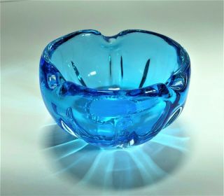 VINTAGE ART GLASS SPLASH BOWL | MURANO ART GLASS BLUE ASH TRAY VASE 2