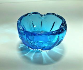 VINTAGE ART GLASS SPLASH BOWL | MURANO ART GLASS BLUE ASH TRAY VASE 3