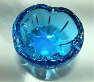 VINTAGE ART GLASS SPLASH BOWL | MURANO ART GLASS BLUE ASH TRAY VASE 4