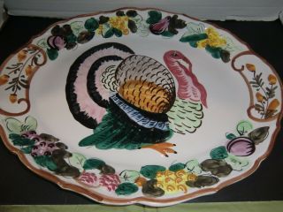 Vintage Serving Platter Large Plate Turkey Thanksgiving Made In Italy 18 " X 15 "
