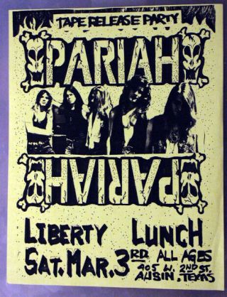 Pariah Austin Texas 1990 Concert Flyer Poster Shandon Sahm Doug Liberty Lunch