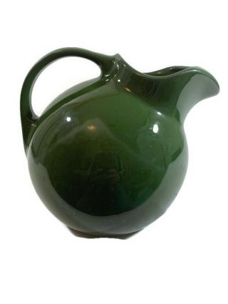 Vintage Mid - Century Hall Ball Jug Pitcher With Ice Lip 633 Green Made In Usa